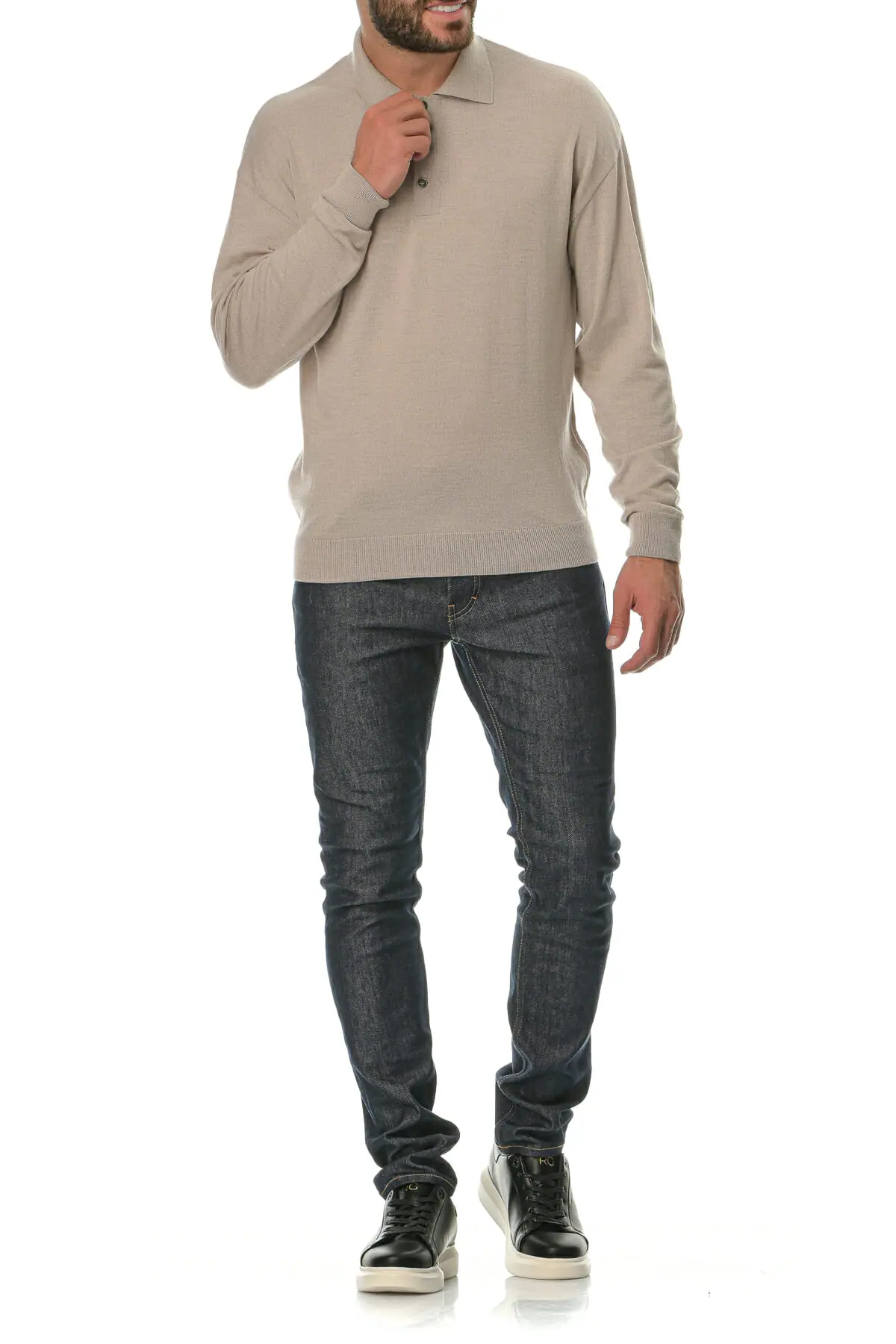 Merino Wool natural Man Polo T-Shirt Lsl - Image 6