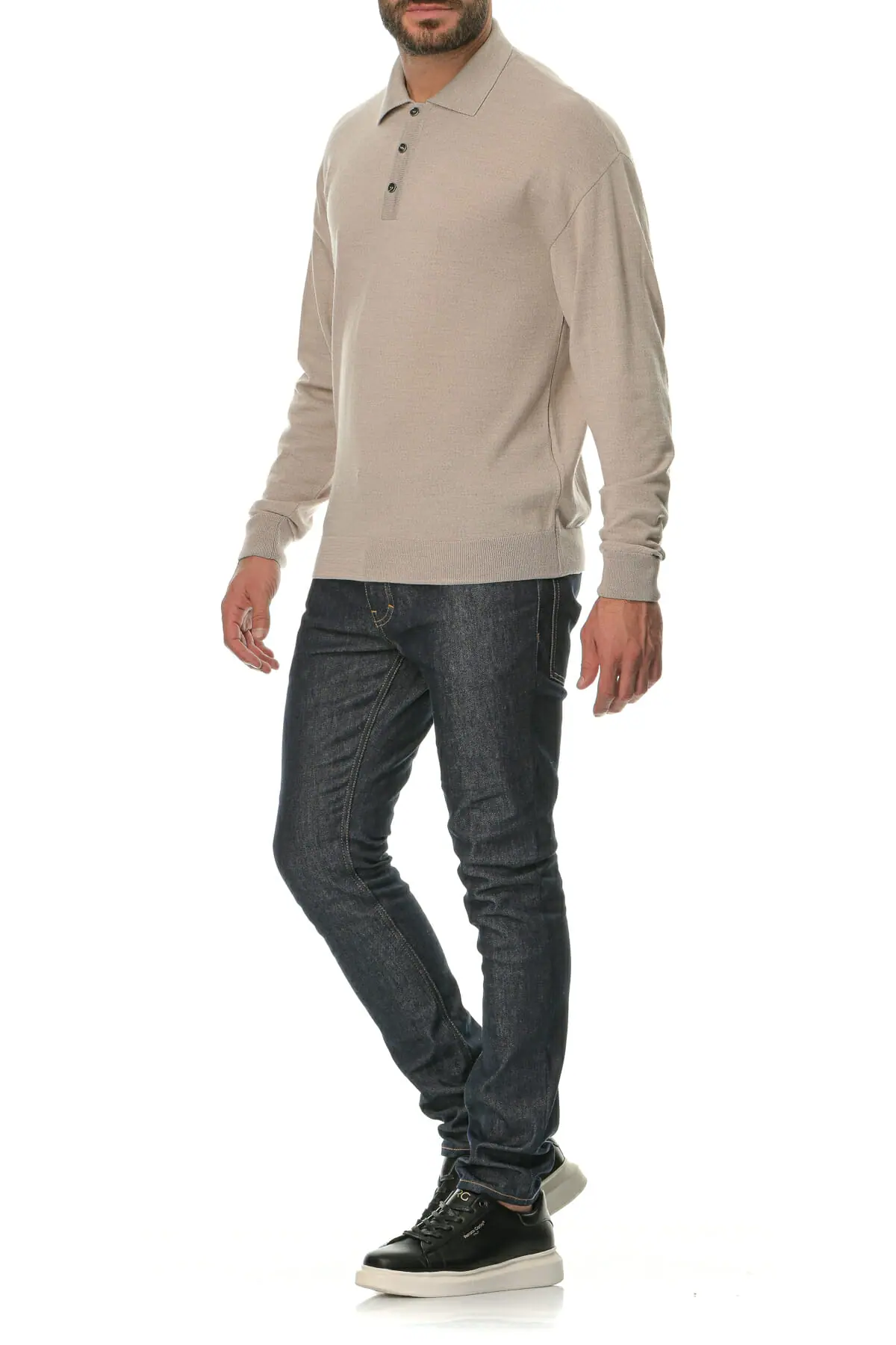 Merino Wool natural Man Polo T-Shirt Lsl - Image 5