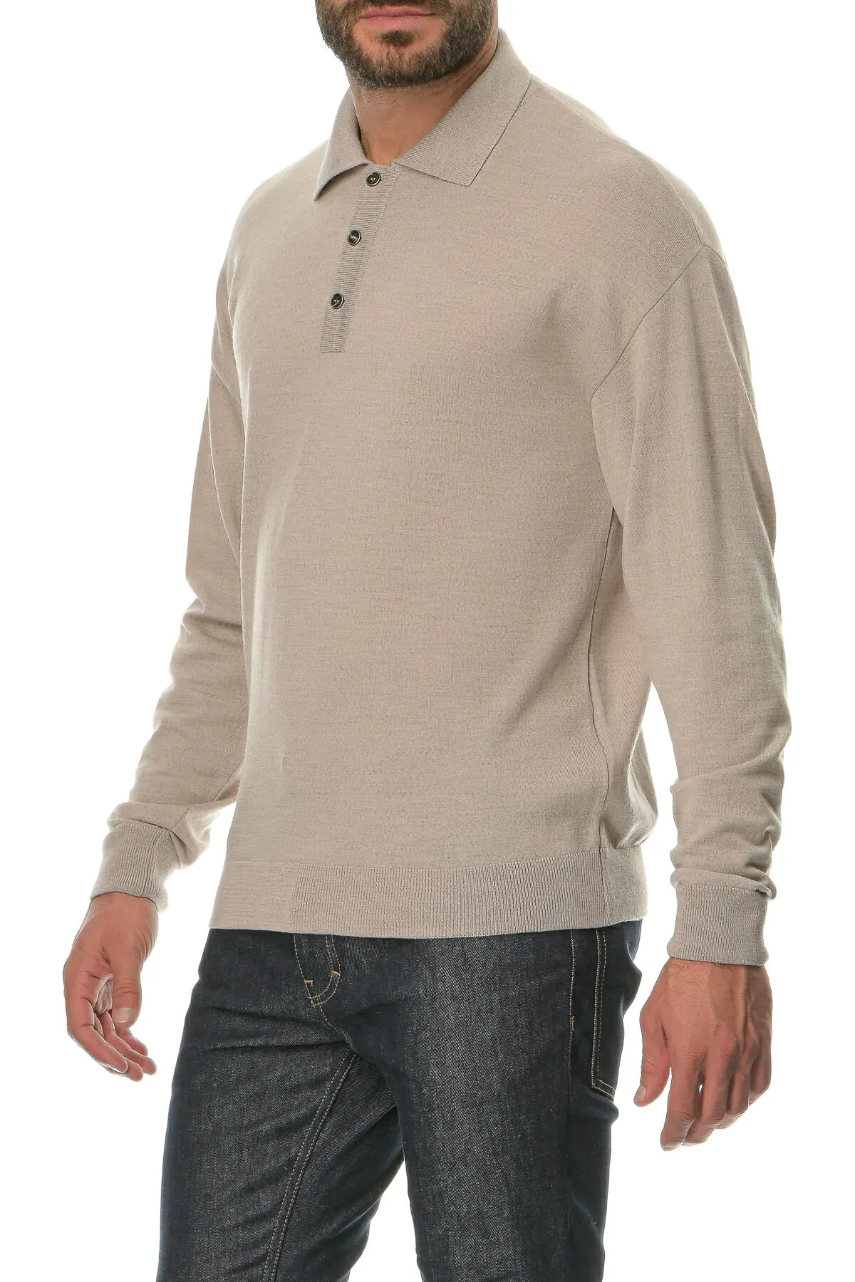Merino Wool natural Man Polo T-Shirt Lsl - Image 3