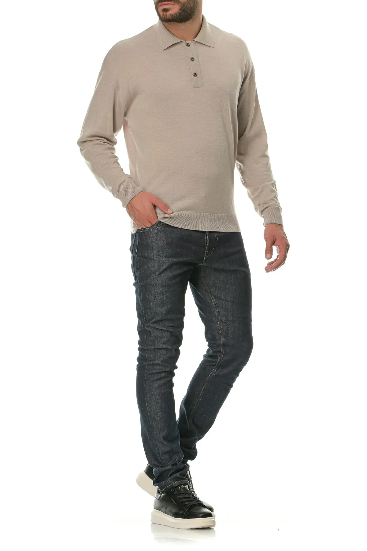 Merino Wool natural Man Polo T-Shirt Lsl - Image 7