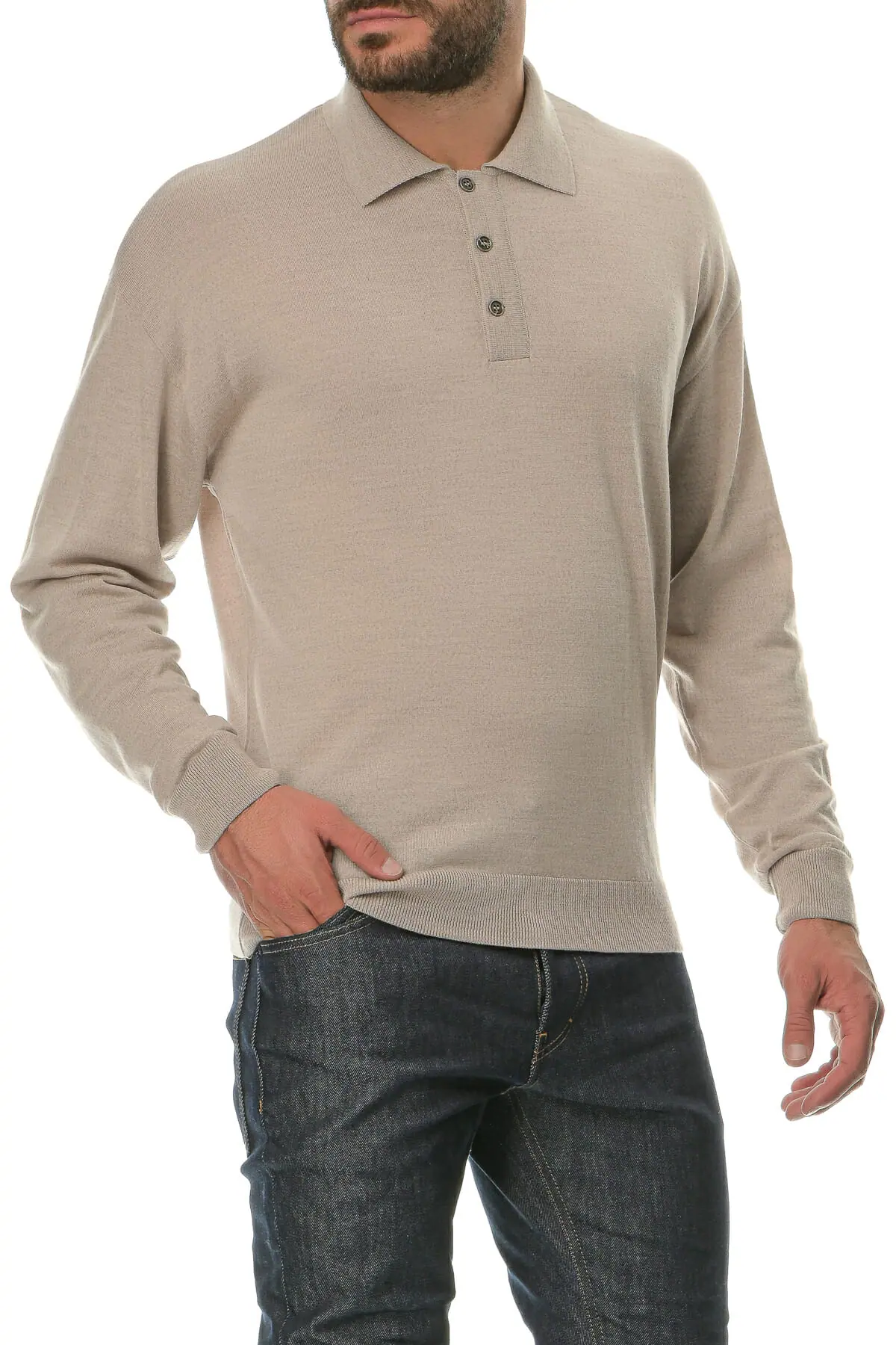 Merino Wool natural Man Polo T-Shirt Lsl