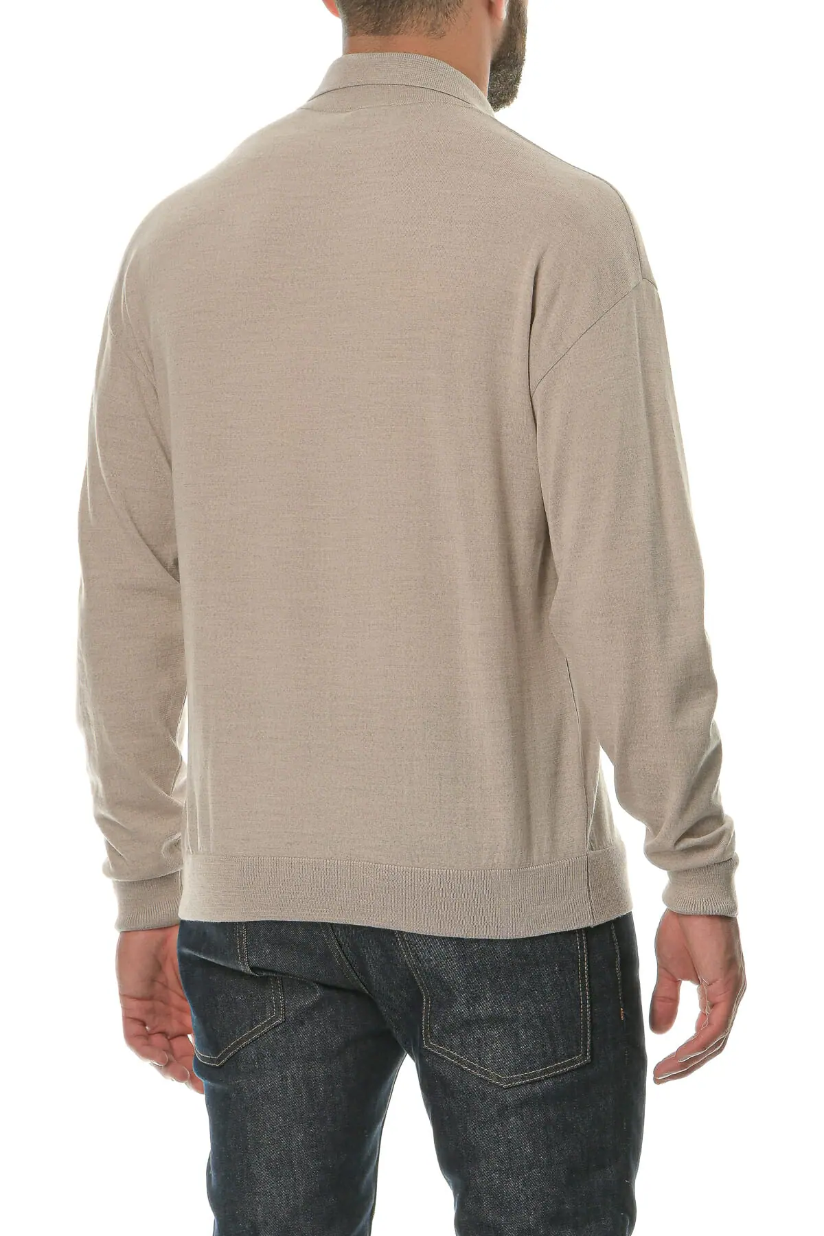 Merino Wool natural Man Polo T-Shirt Lsl - Image 4