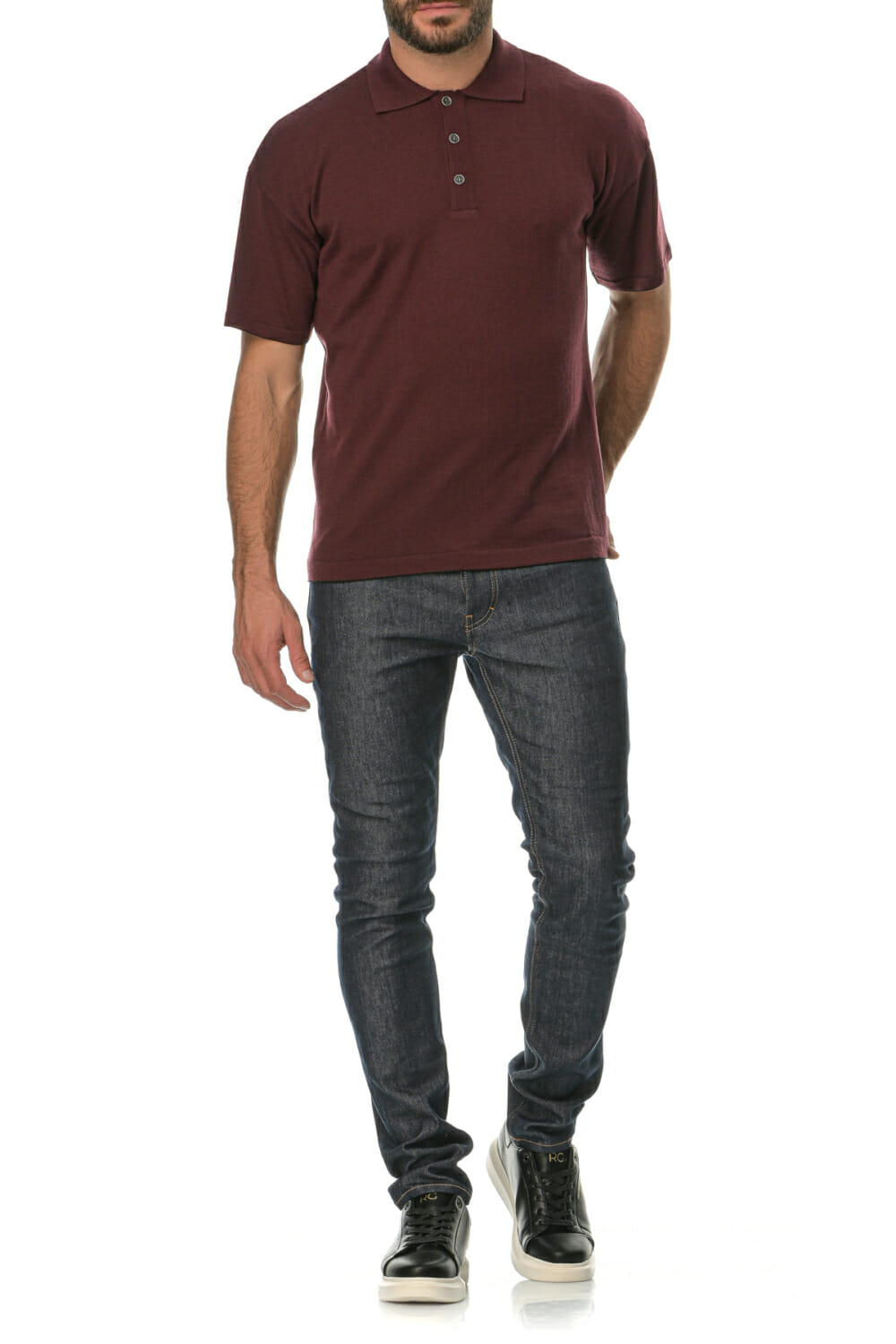 Merino Wool bordeaux Man Polo T-Shirt - Image 5
