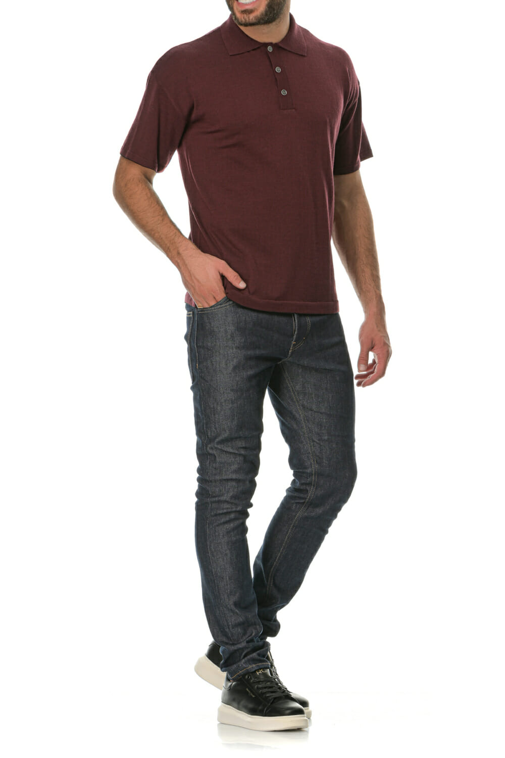 Merino Wool bordeaux Man Polo T-Shirt - Image 7