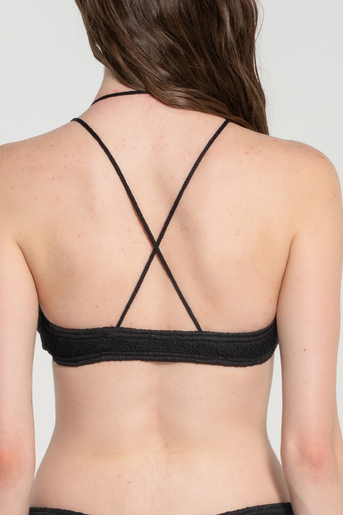 Pepper Vally cotton triangle bikini black hero crop back