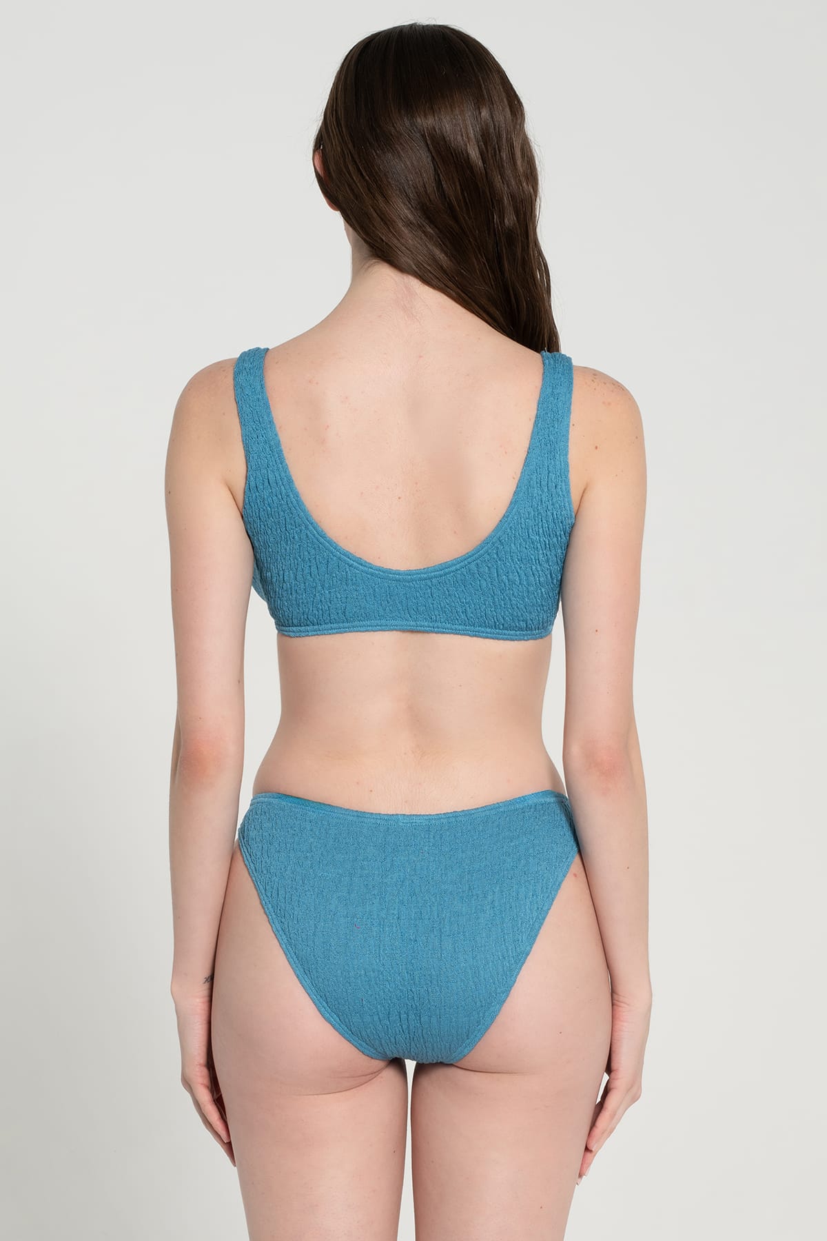 Pepper Vally cotton swimwear bikini bustier Aegean blue back