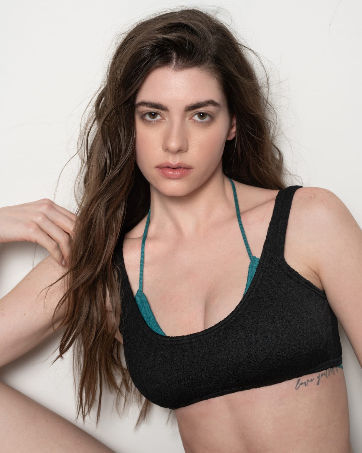 Pepper Vally cotton swimwear bikini bustier black and mini bikini ionian teal