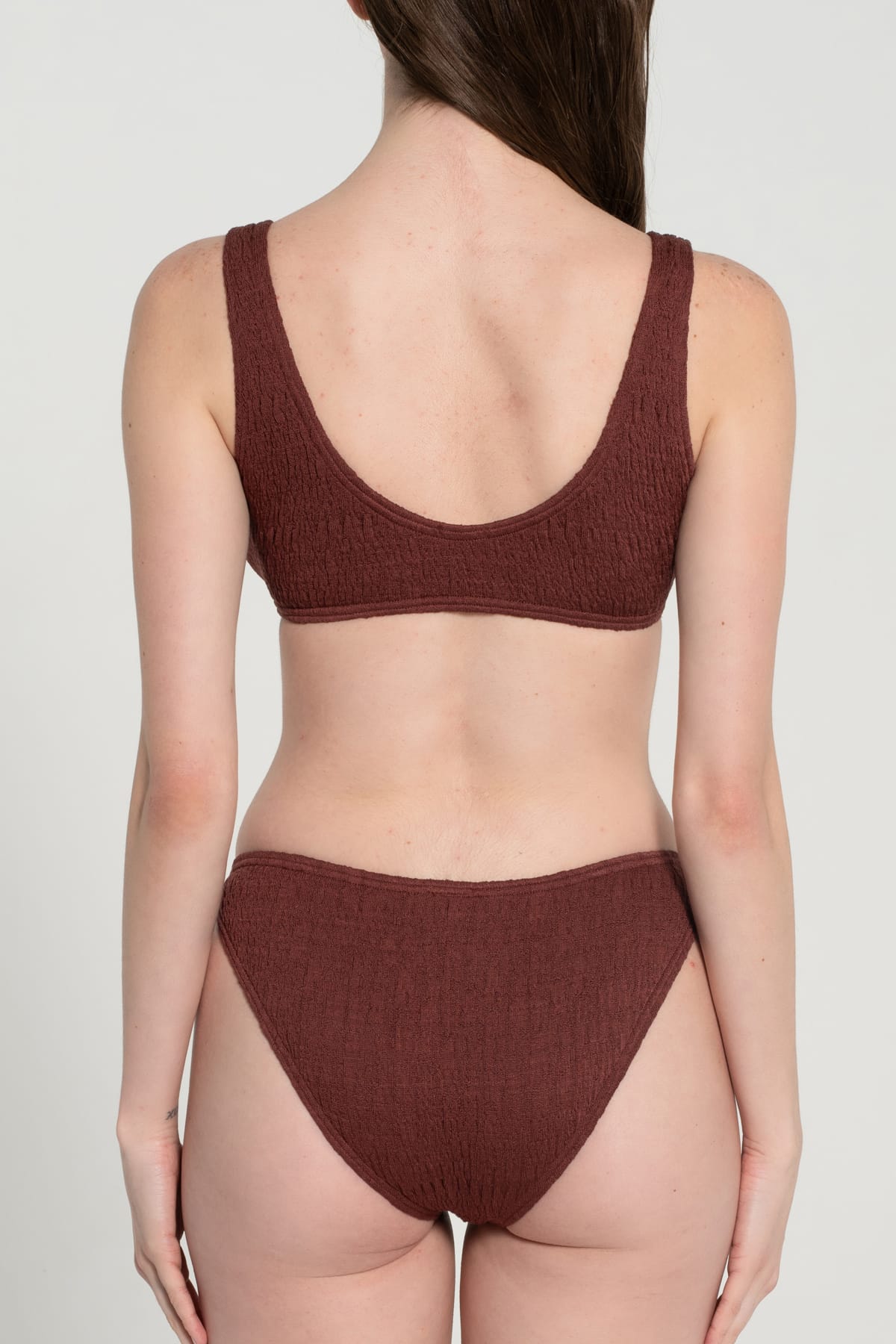 Pepper Vally cotton swimwear bikini bustier brown wine back crop