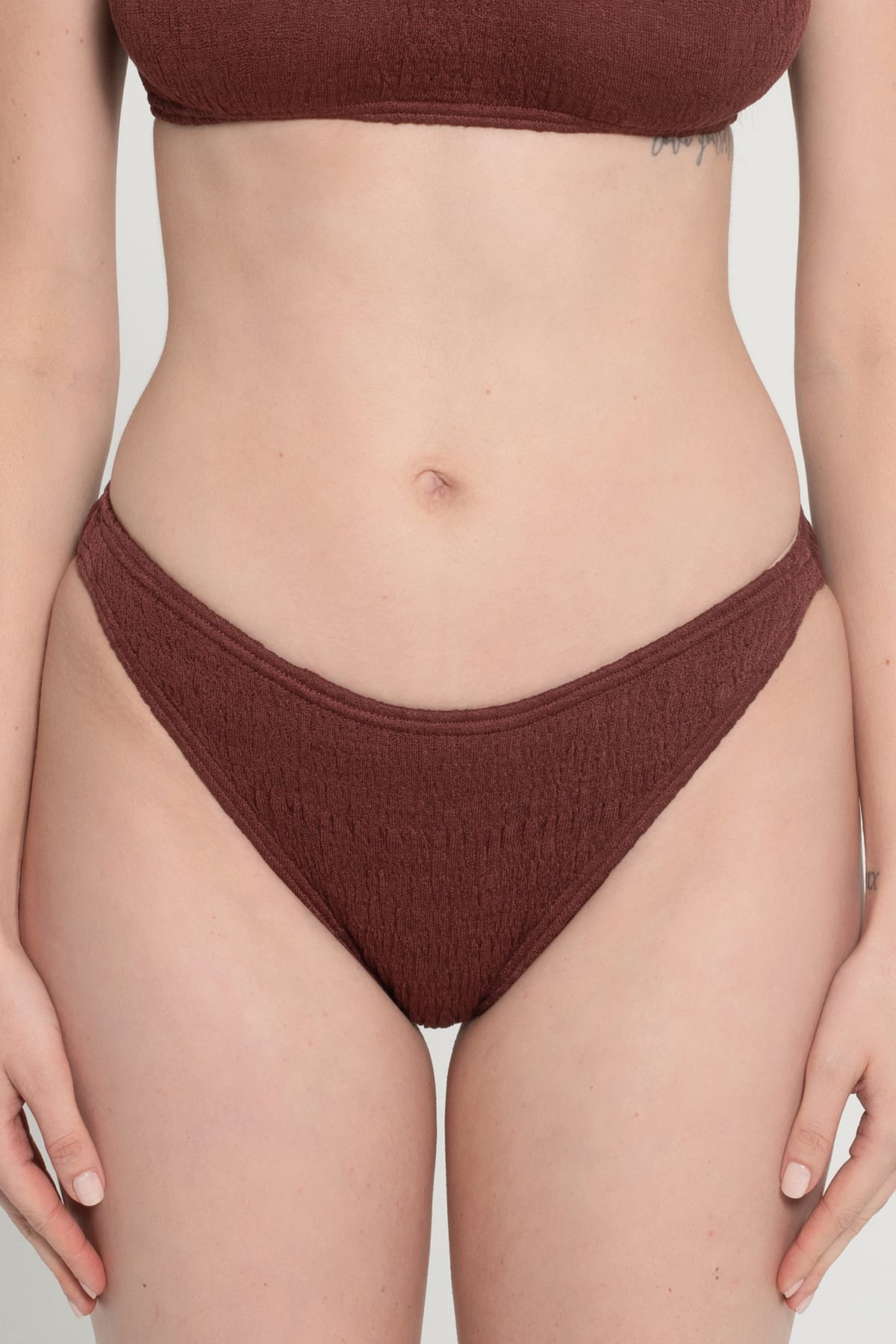 Pepper Vally cotton swimwear bikini bustier brown wine detail