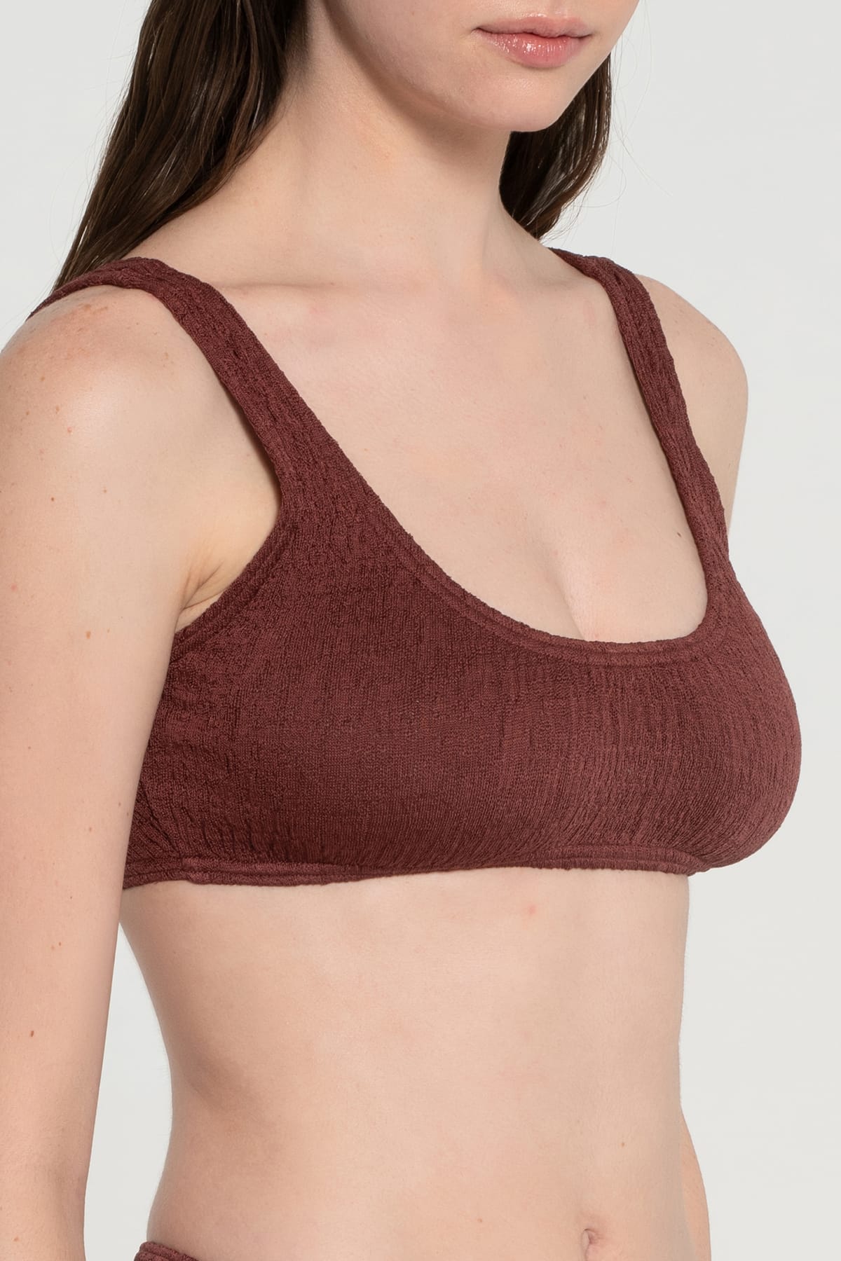 Pepper Vally cotton swimwear bikini bustier brown wine detail top