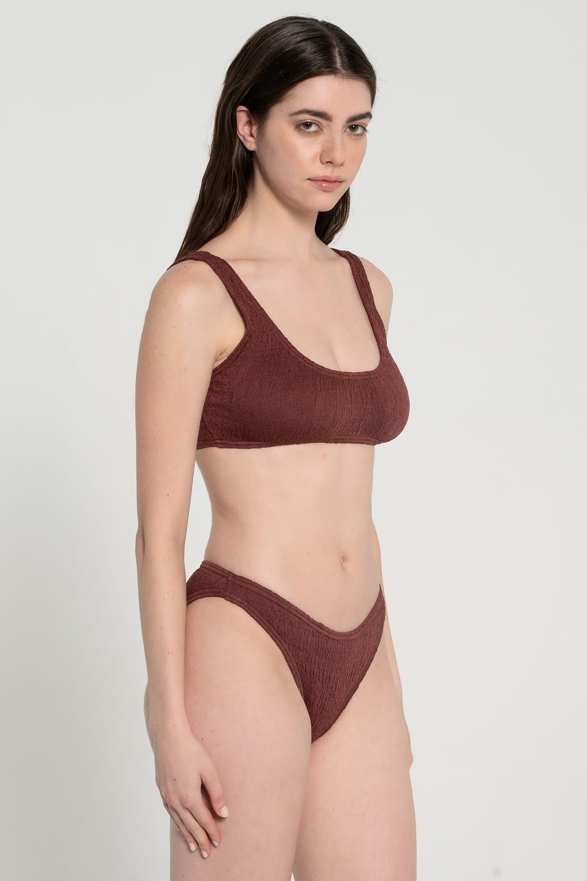 Pepper Vally cotton swimwear bikini bustier brown wine side