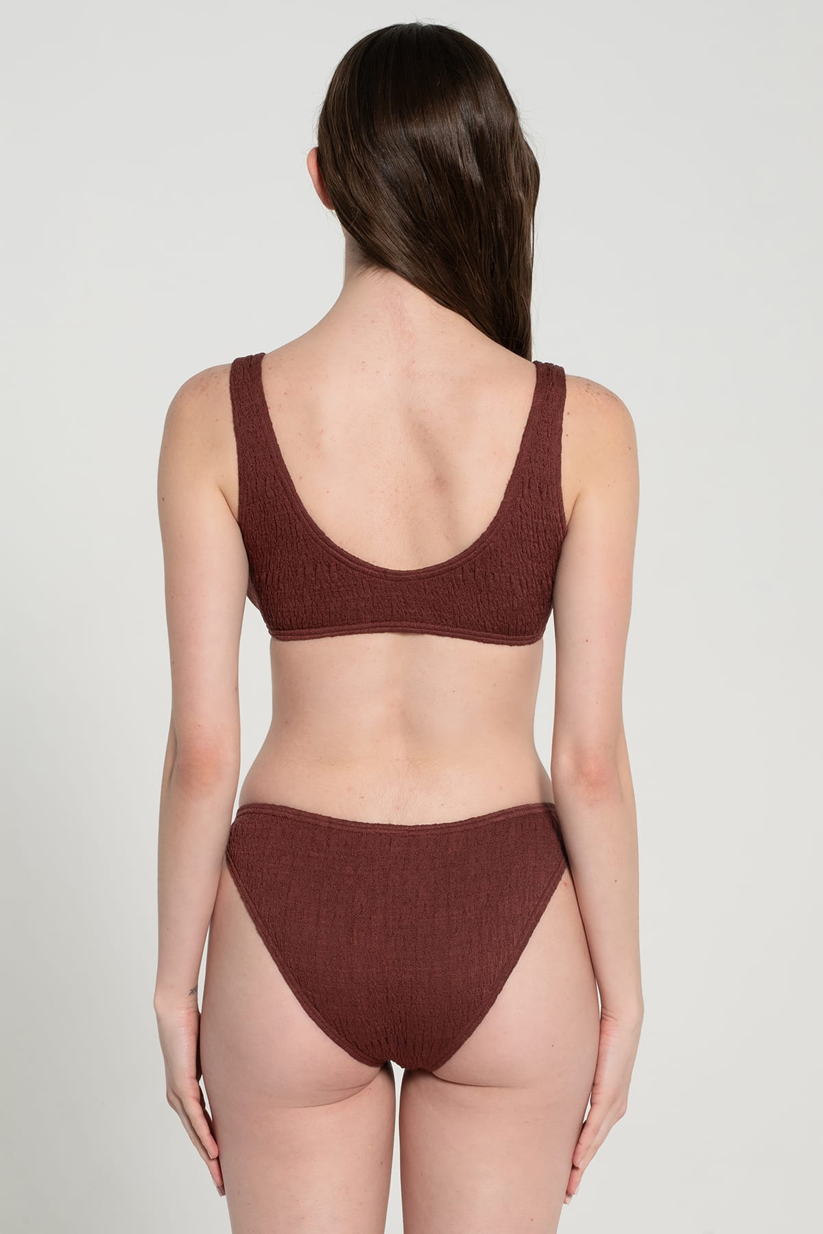 Pepper Vally cotton swimwear bikini bustier brown wine back