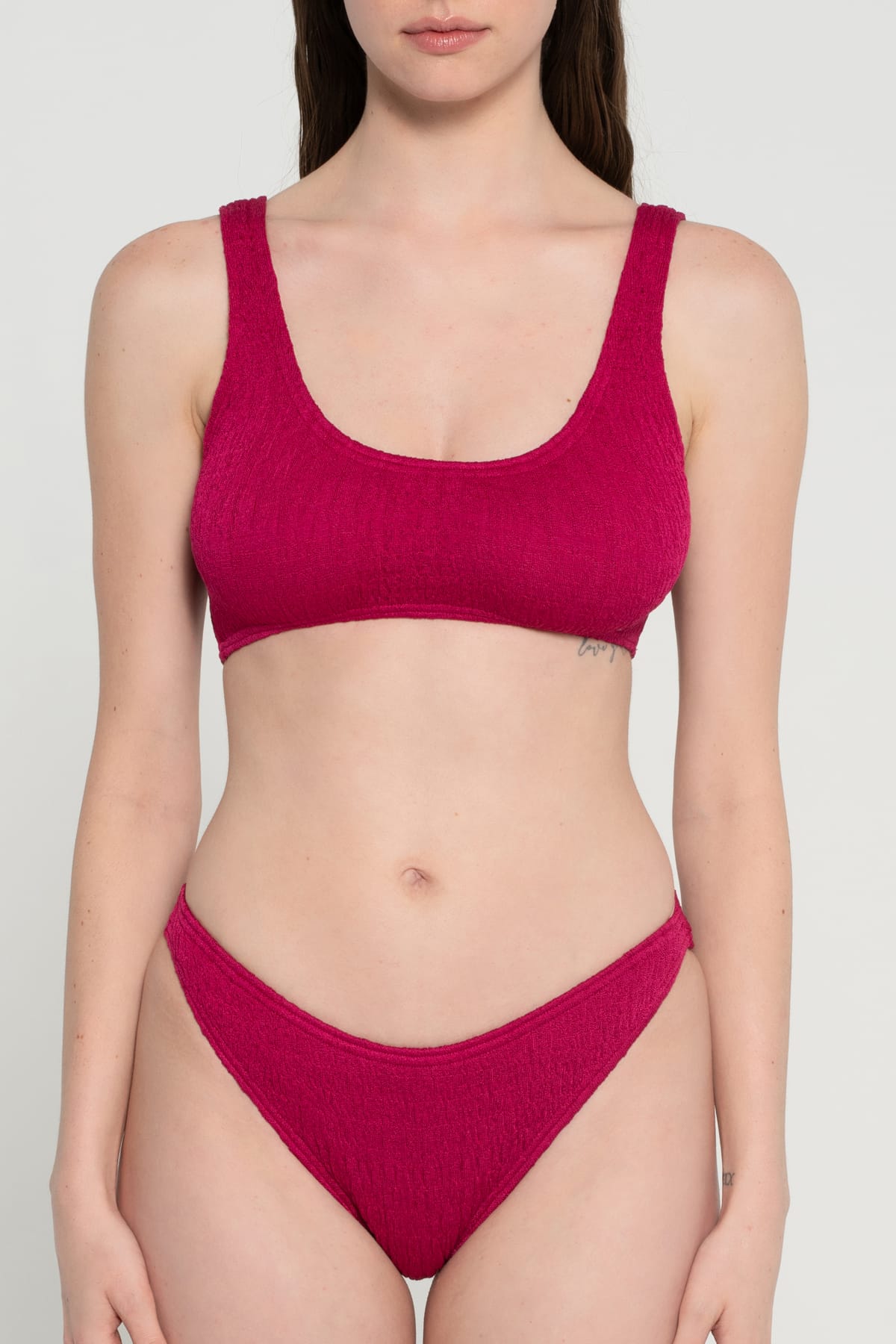 Pepper Vally cotton swimwear bikini bustier cherry crop front