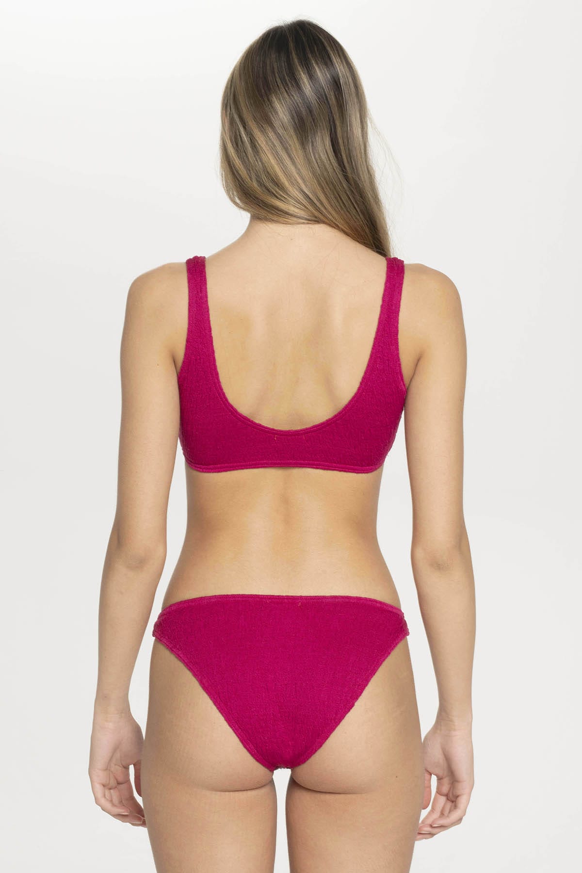 Pepper Vally cotton swimwear bikini bustier cherry blonde model back