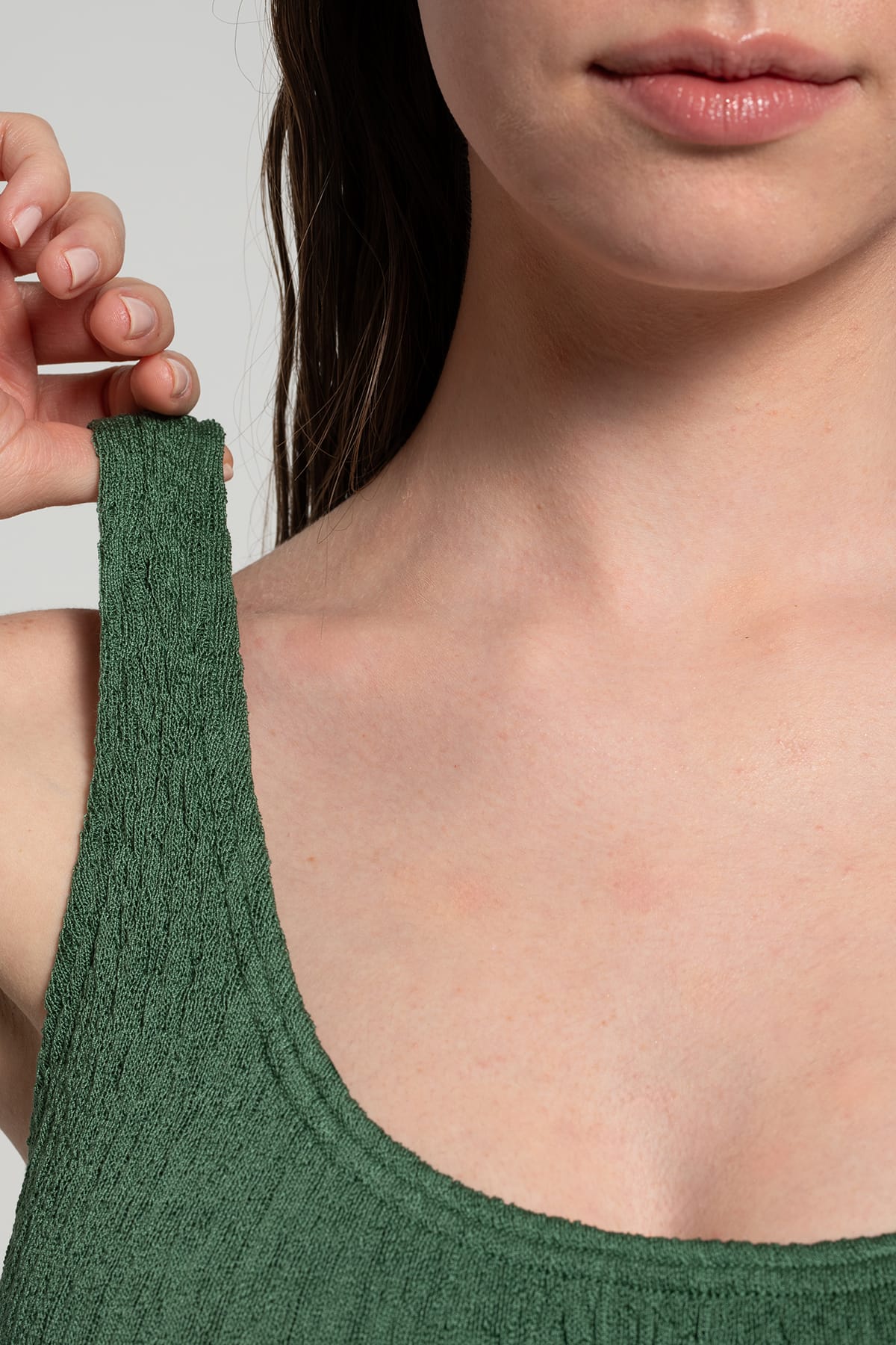 Pepper Vally cotton swimwear bikini bustier green detail