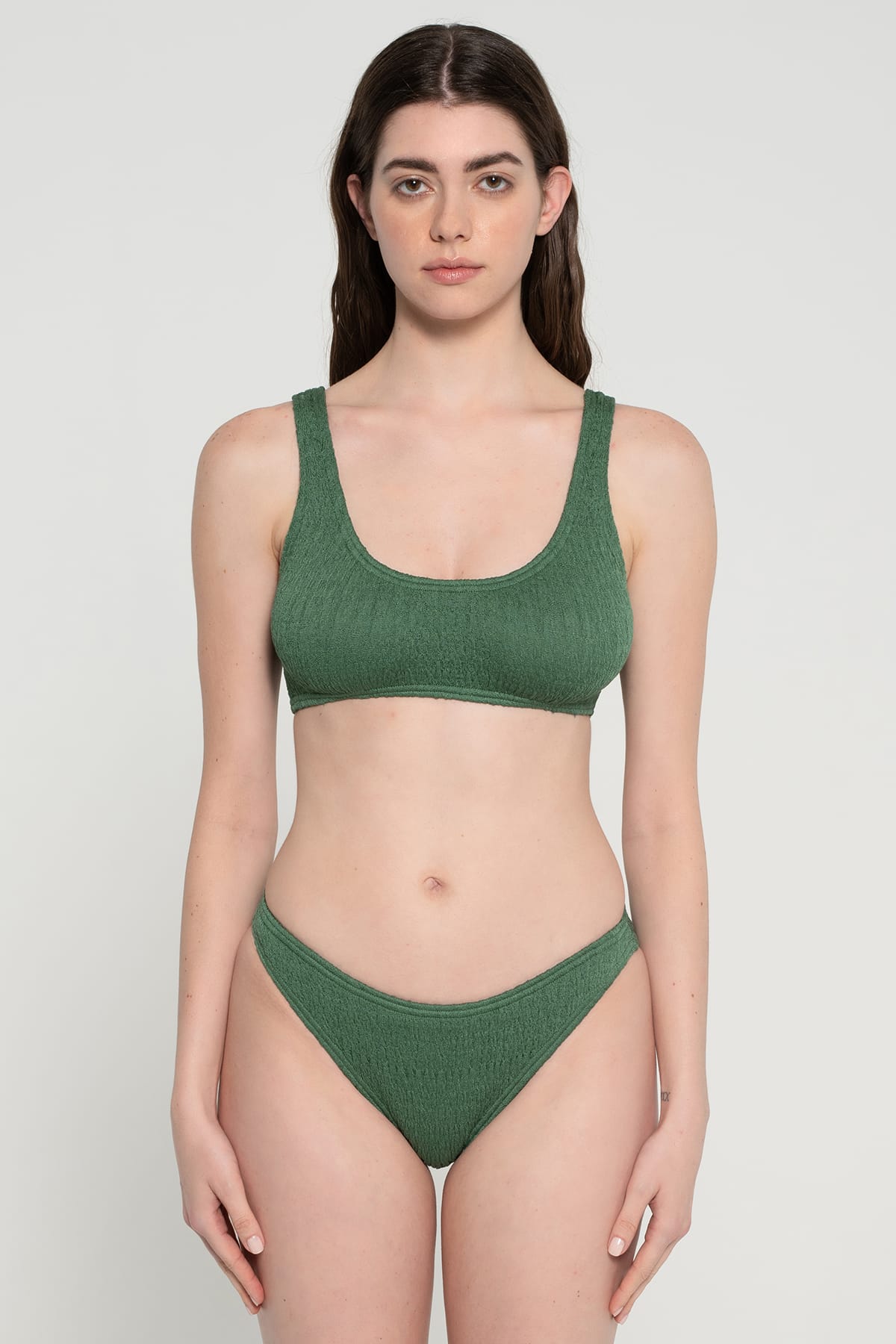 Pepper Vally cotton swimwear bikini bustier green front