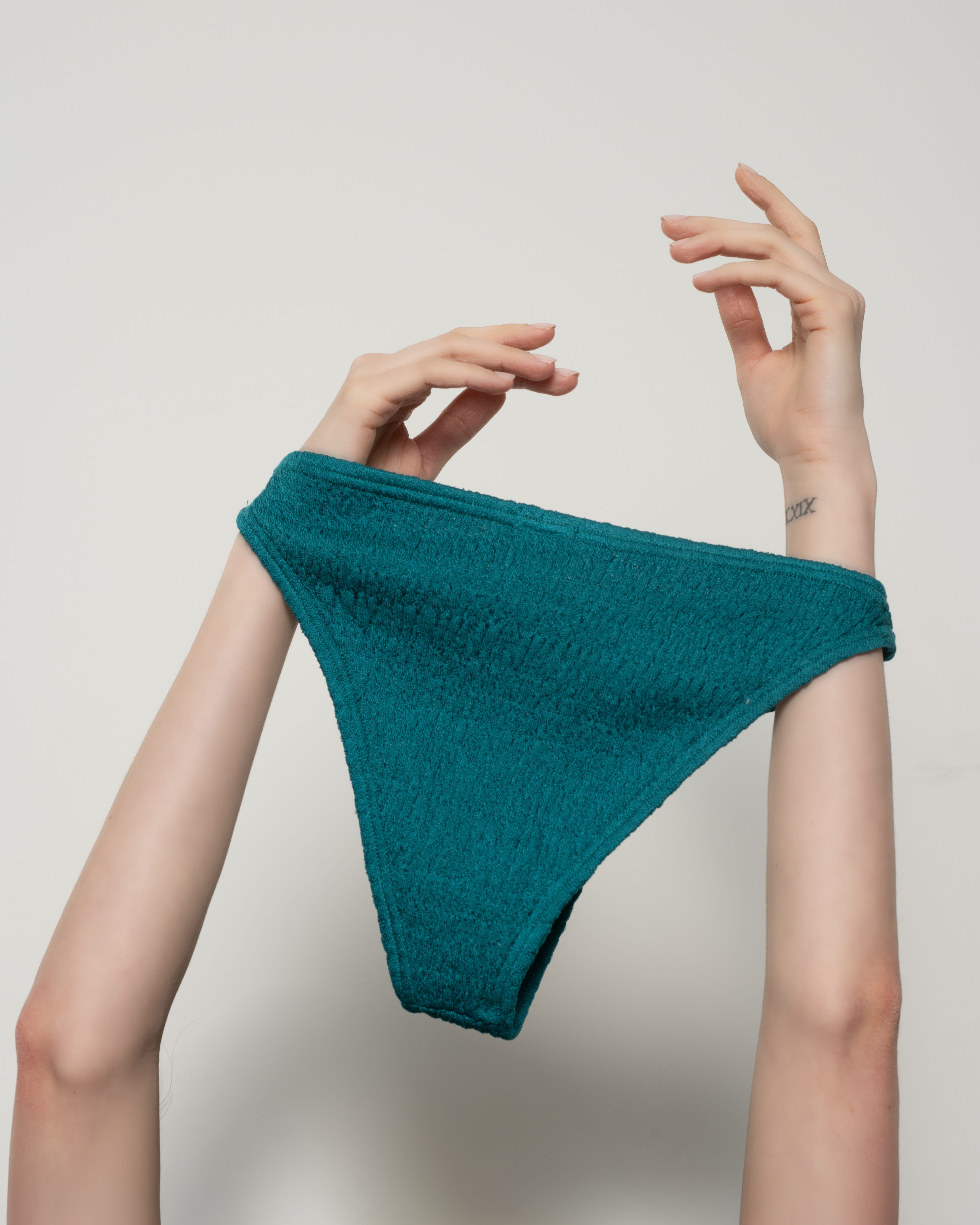 Pepper Vally cotton swimwear bikini bustier ionian teal lifestyle detail alt view