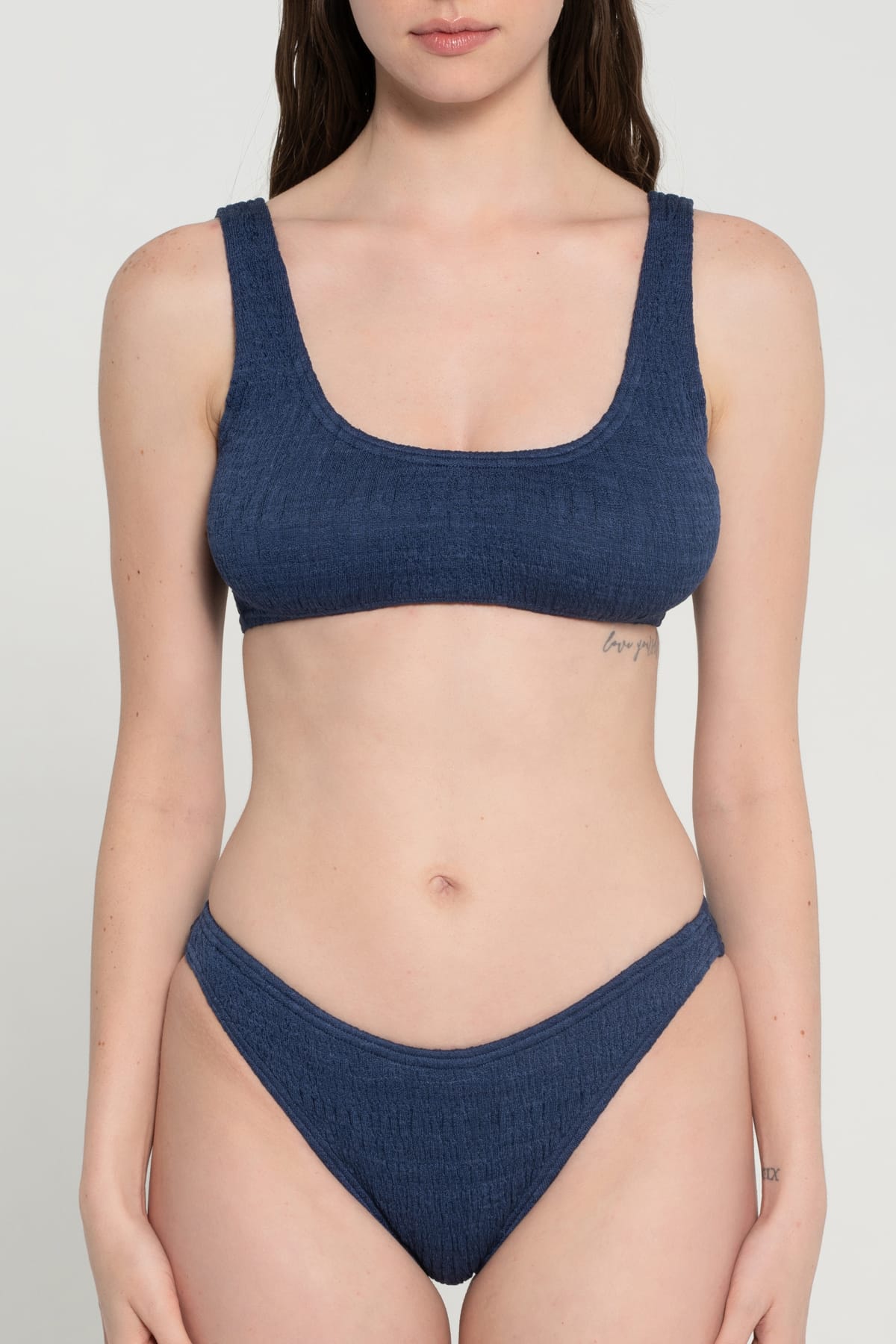 Pepper Vally cotton swimwear bikini bustier ocean blue front crop