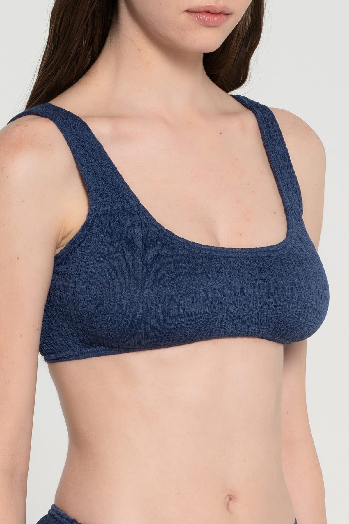 Pepper Vally cotton swimwear bikini bustier ocean blue detail top