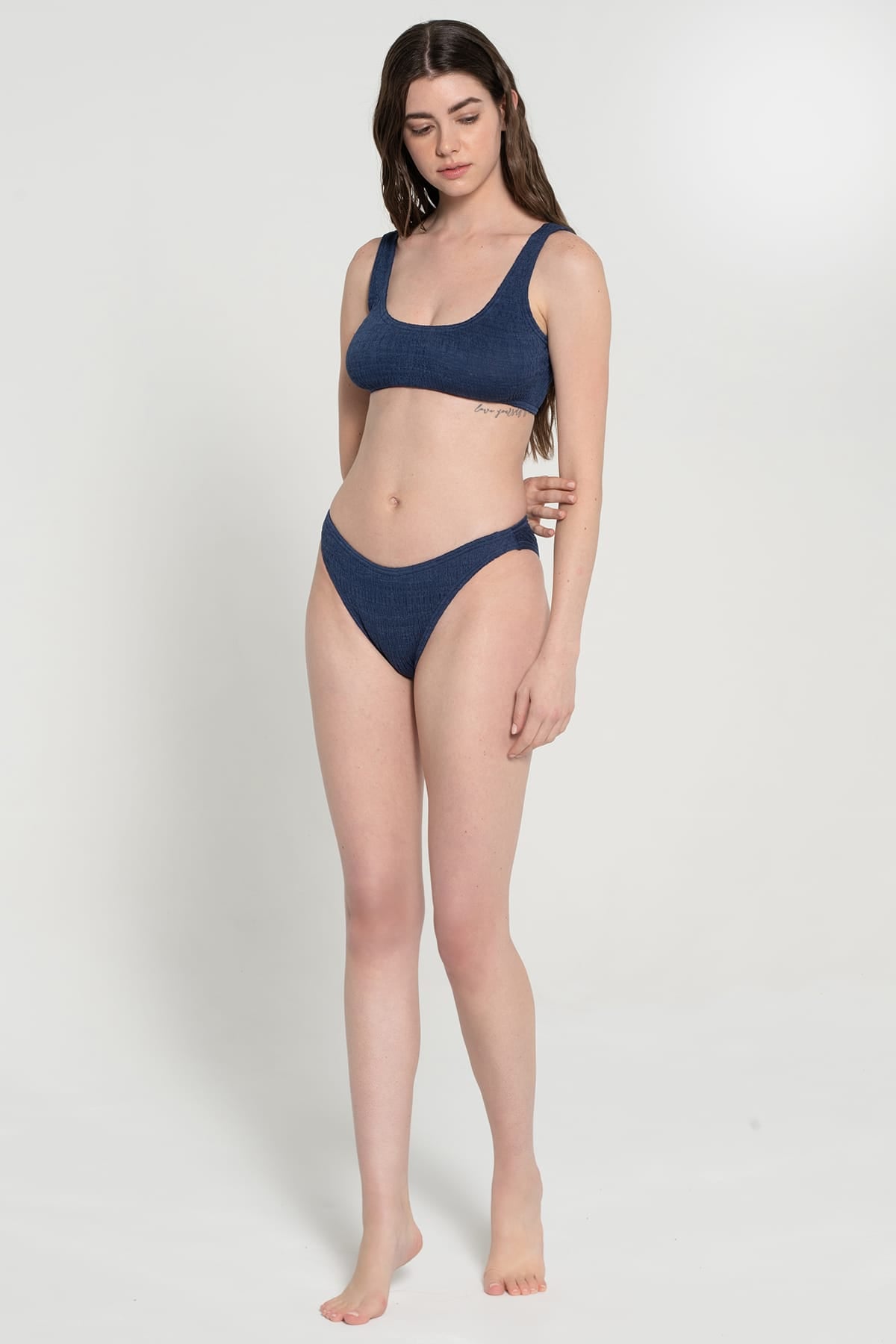 Pepper Vally cotton swimwear bikini bustier ocean blue lifestyle side