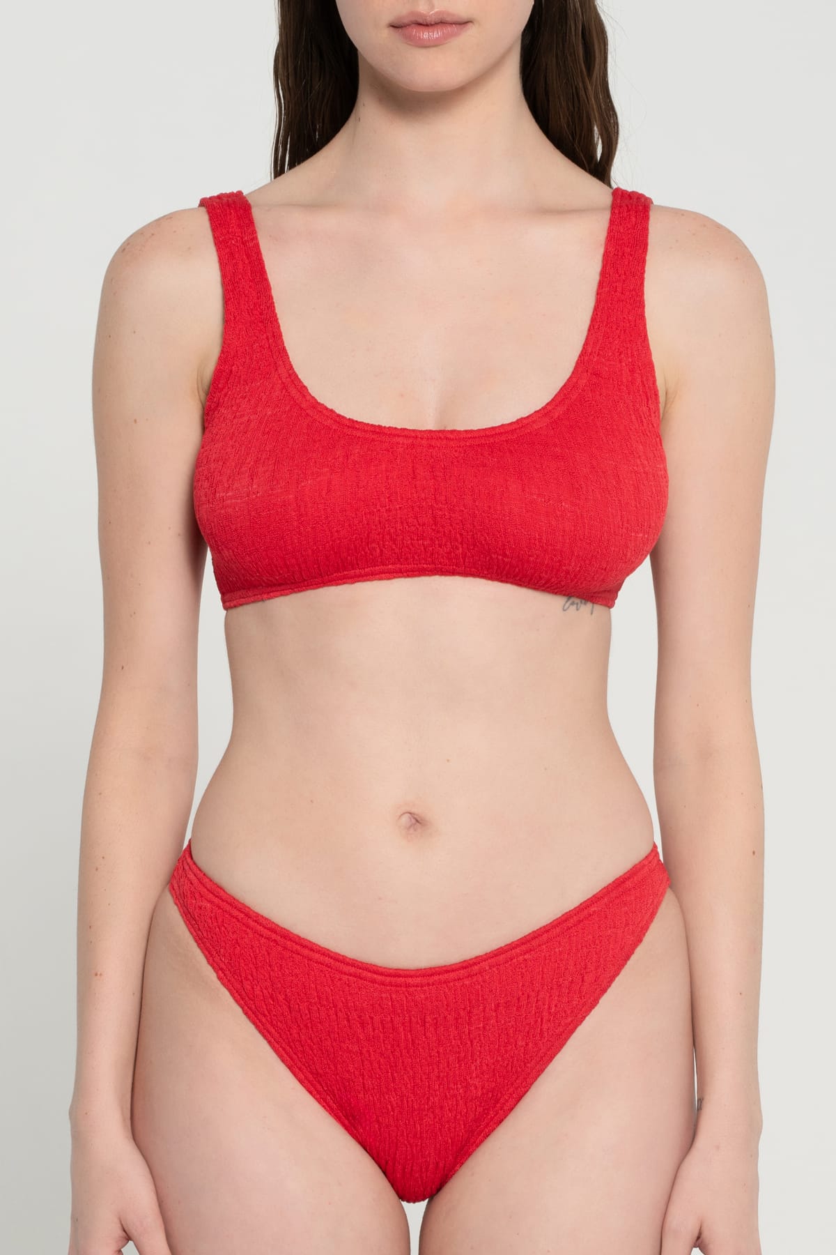 Pepper Vally cotton swimwear bikini bustier red crop front