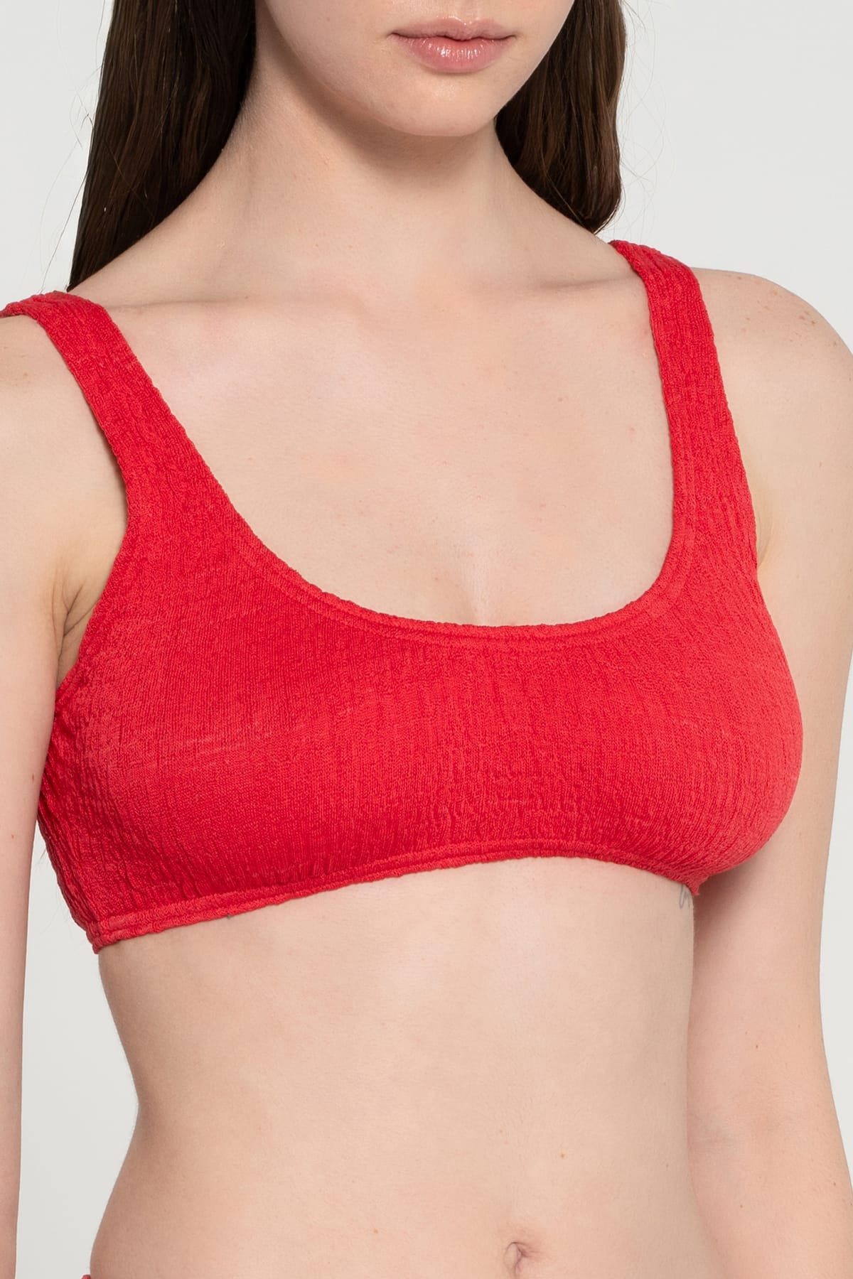 Pepper Vally cotton swimwear bikini bustier red detail top