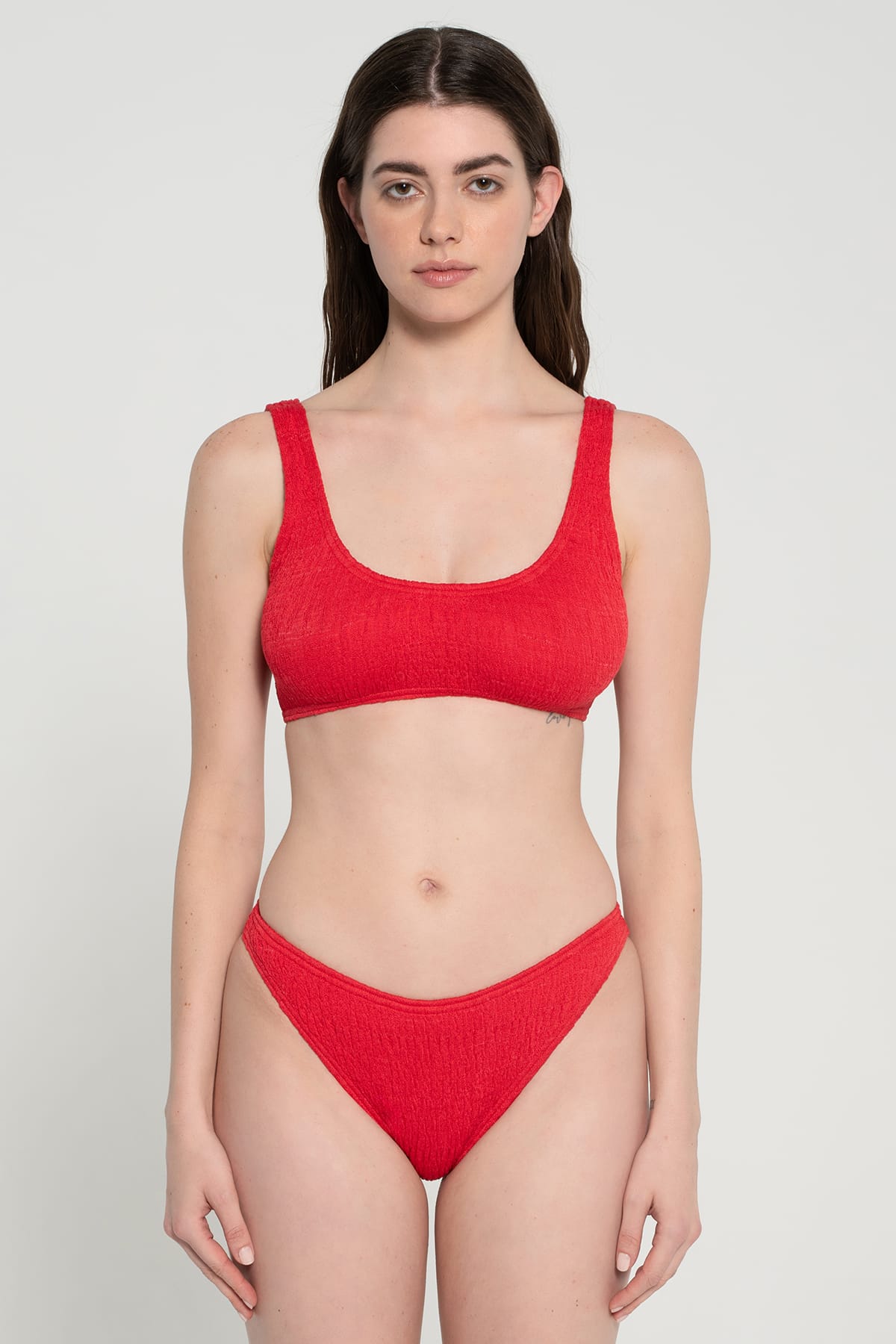 Pepper Vally cotton swimwear bikini bustier red front