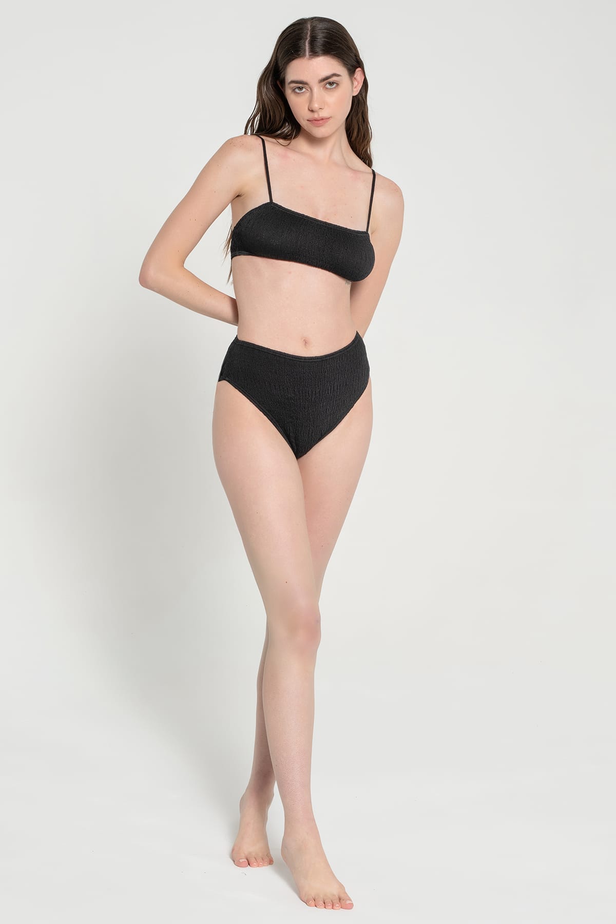 Pepper Vally cotton high waisted bikini black cotton swimwear