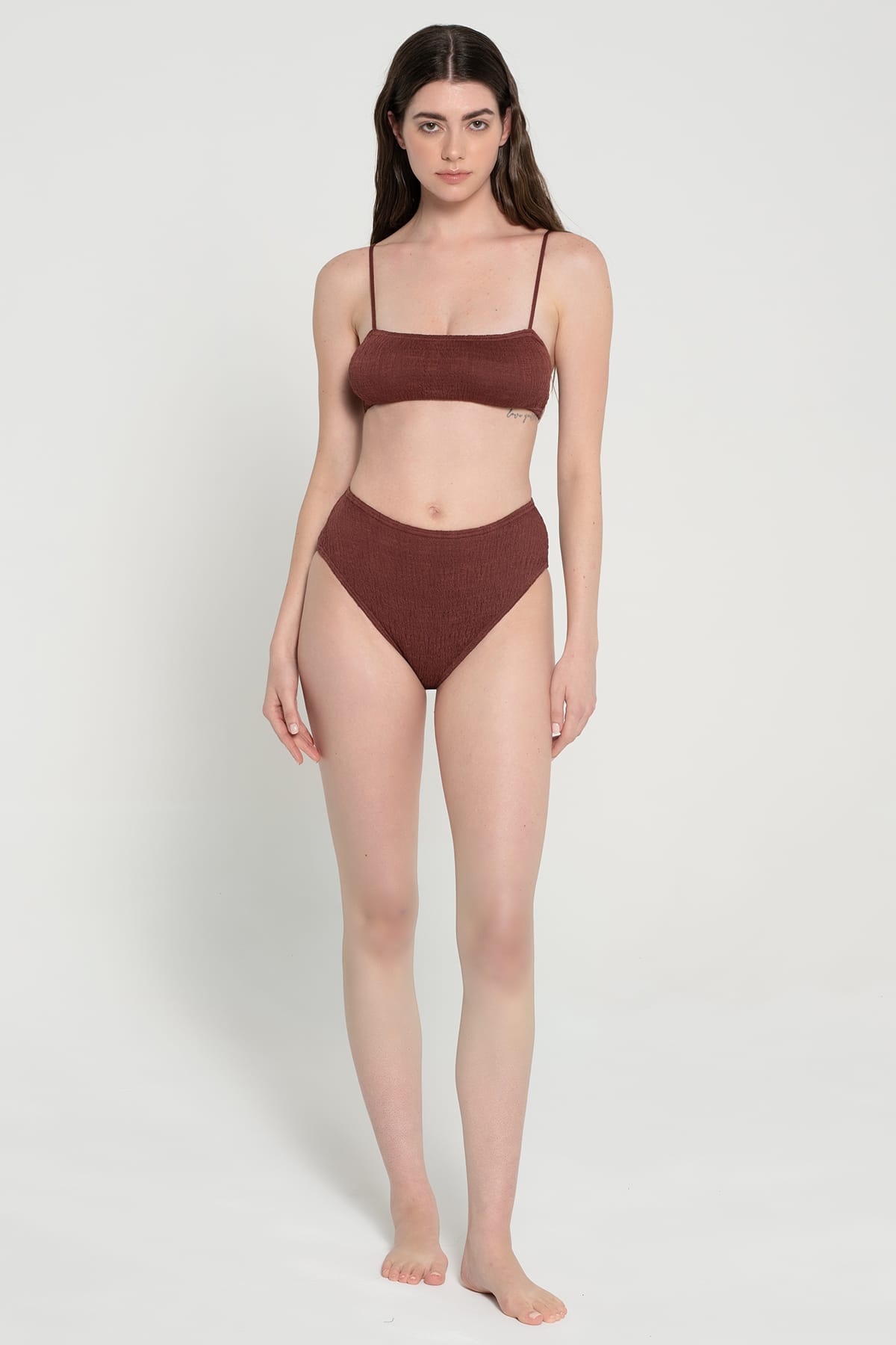 Pepper Vally cotton high waisted bikini brown wine cotton swimwear