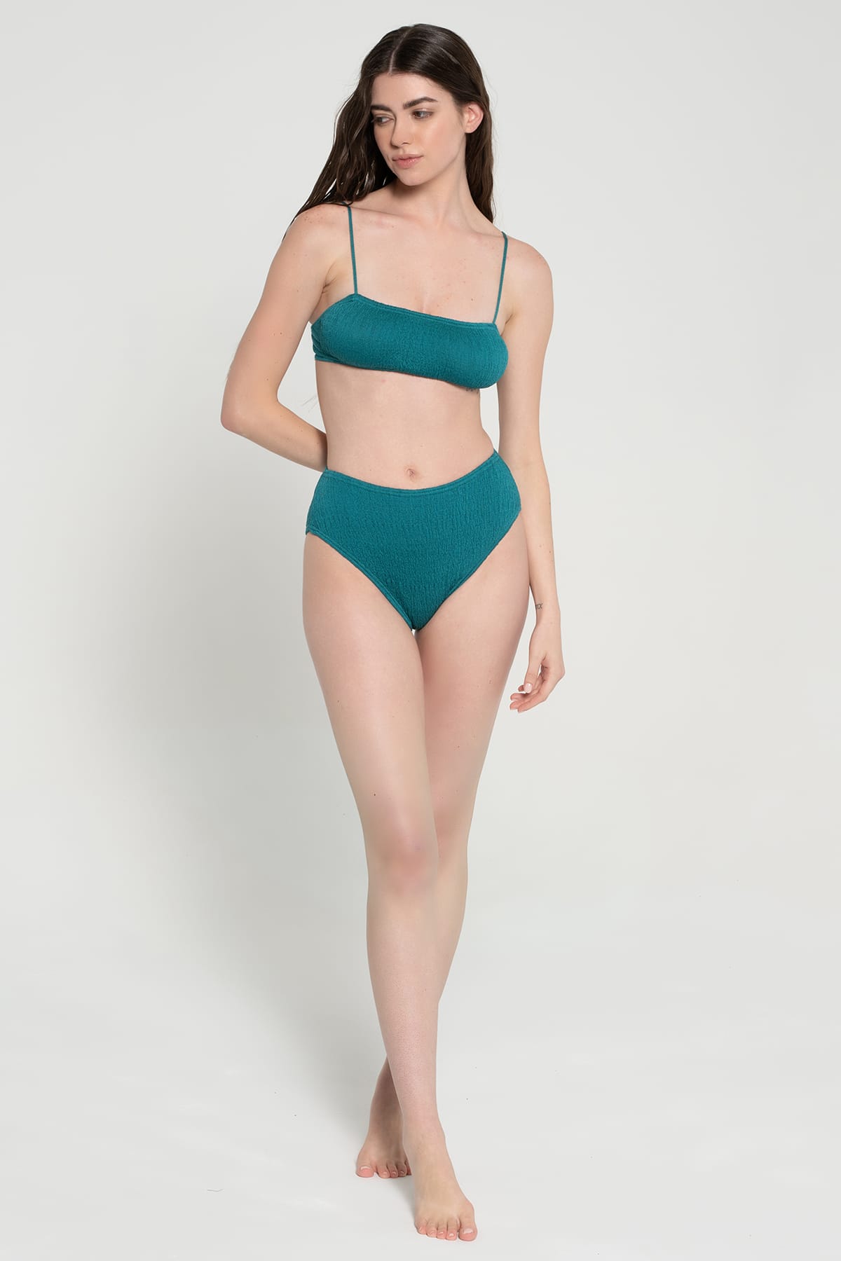 Pepper Vally cotton high-waisted bikini Ionian Teal cotton swimwear