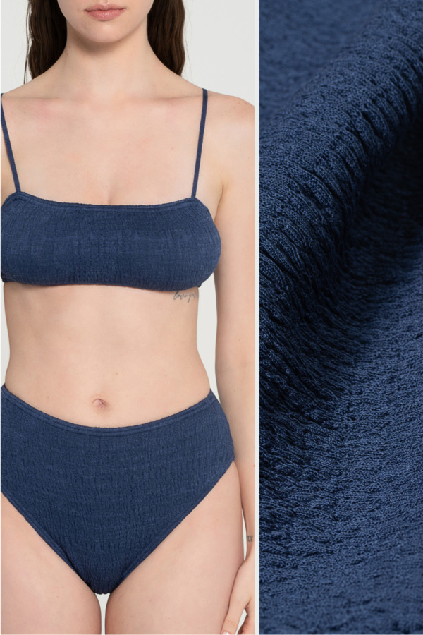 Pepper Vally cotton high waisted bikini and fabric ocean blue hero crop