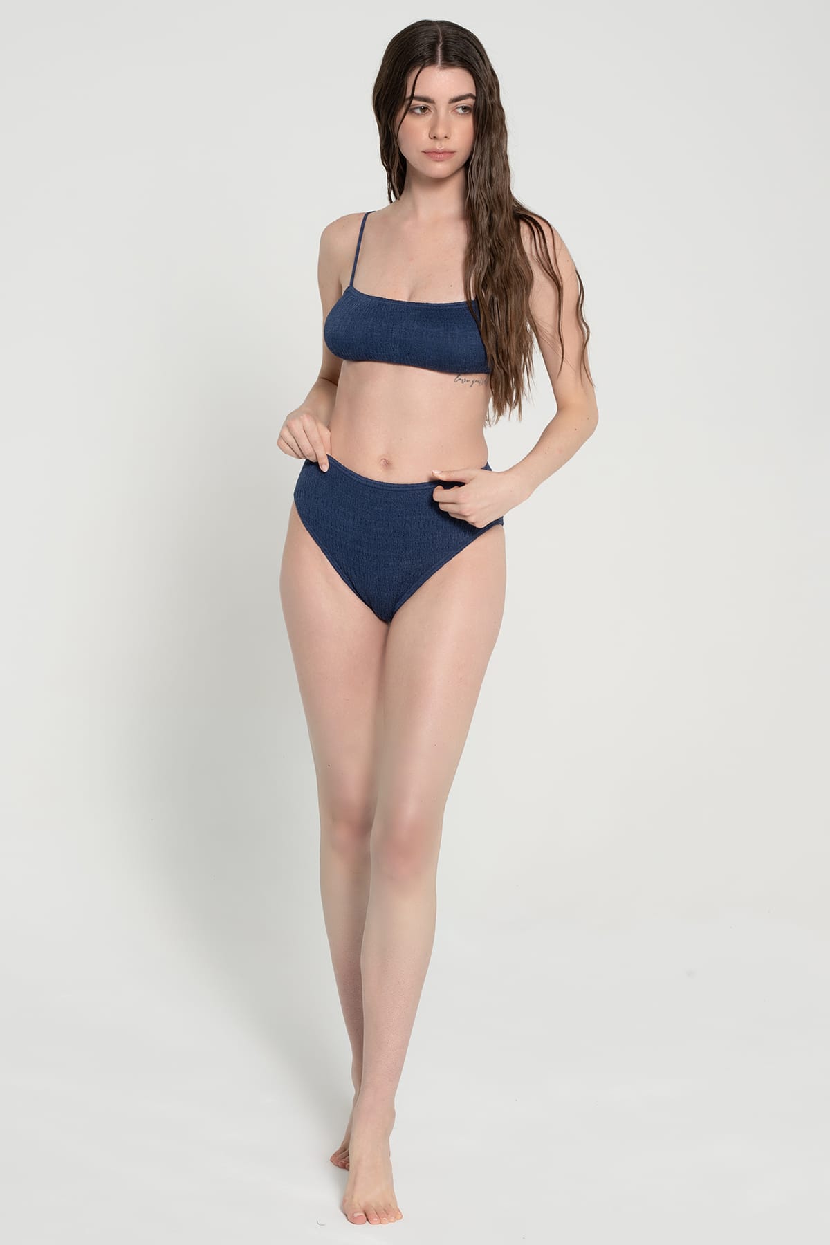 Pepper Vally cotton high waisted bikini ocean blue cotton swimwear