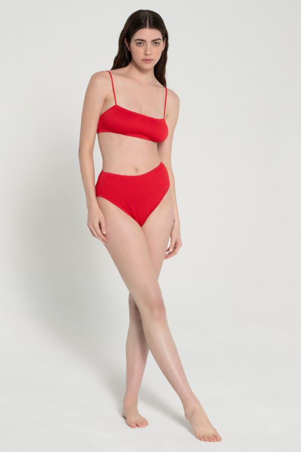 Pepper Vally cotton high-waisted bikini red cotton swimwear