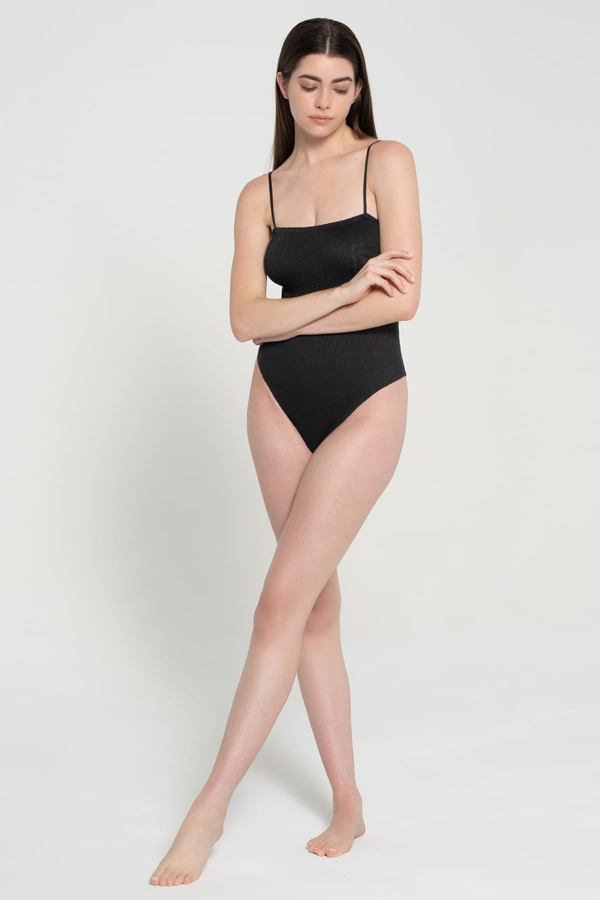 Pepper Vally cotton one-piece swimwear Linear black lifestyle