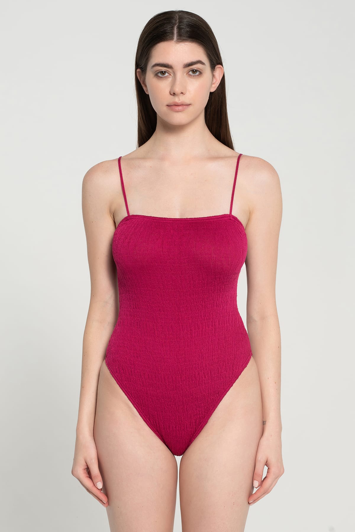 Pepper Vally cotton one-piece swimwear Linear cherry front