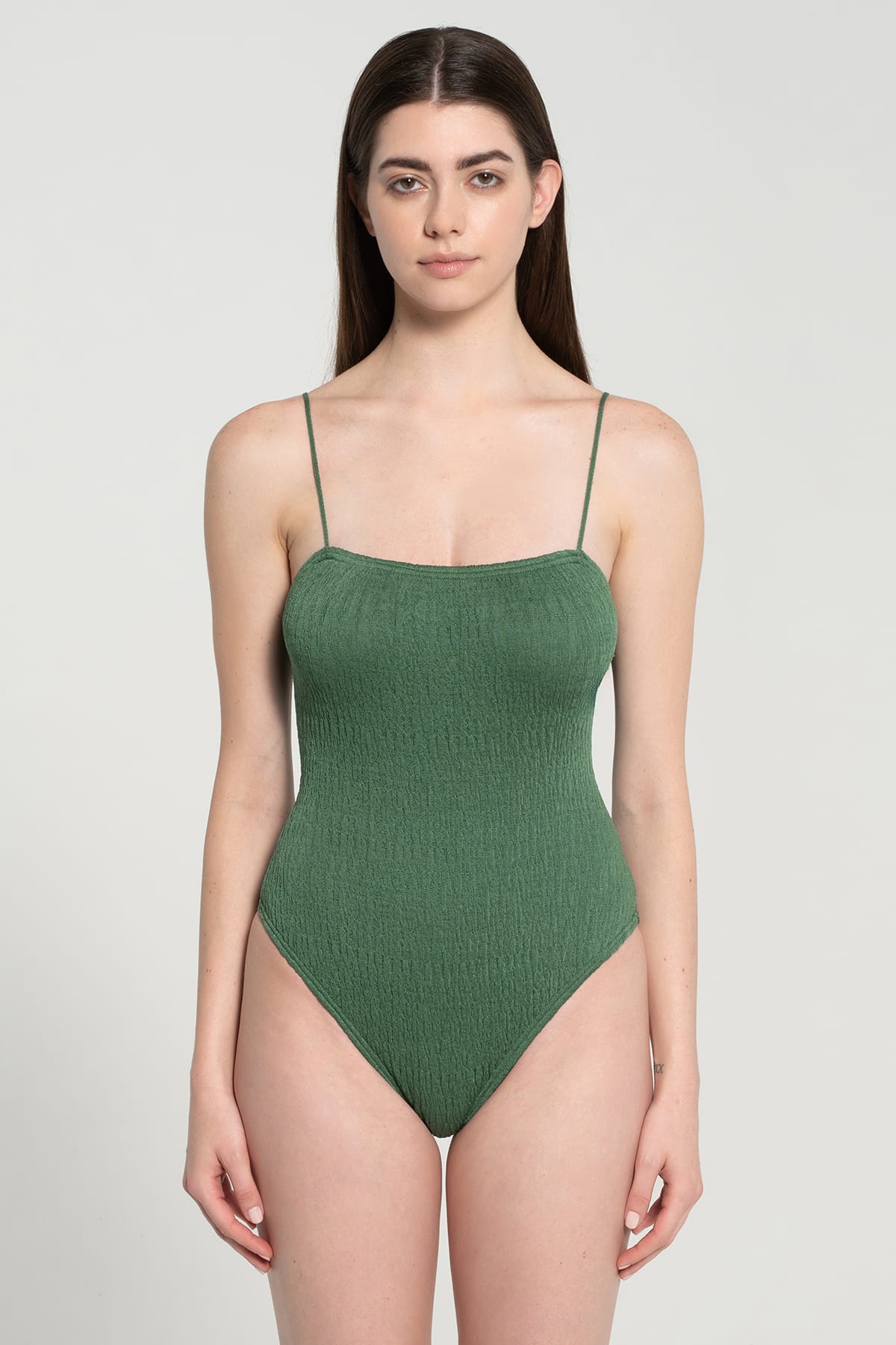 Pepper Vally cotton one-piece swimwear Linear green lifestyle