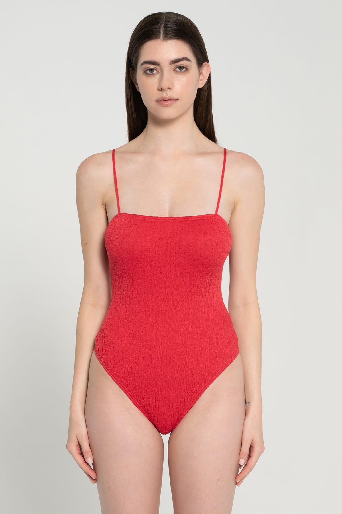 Pepper Vally cotton one-piece swimwear Linear red front