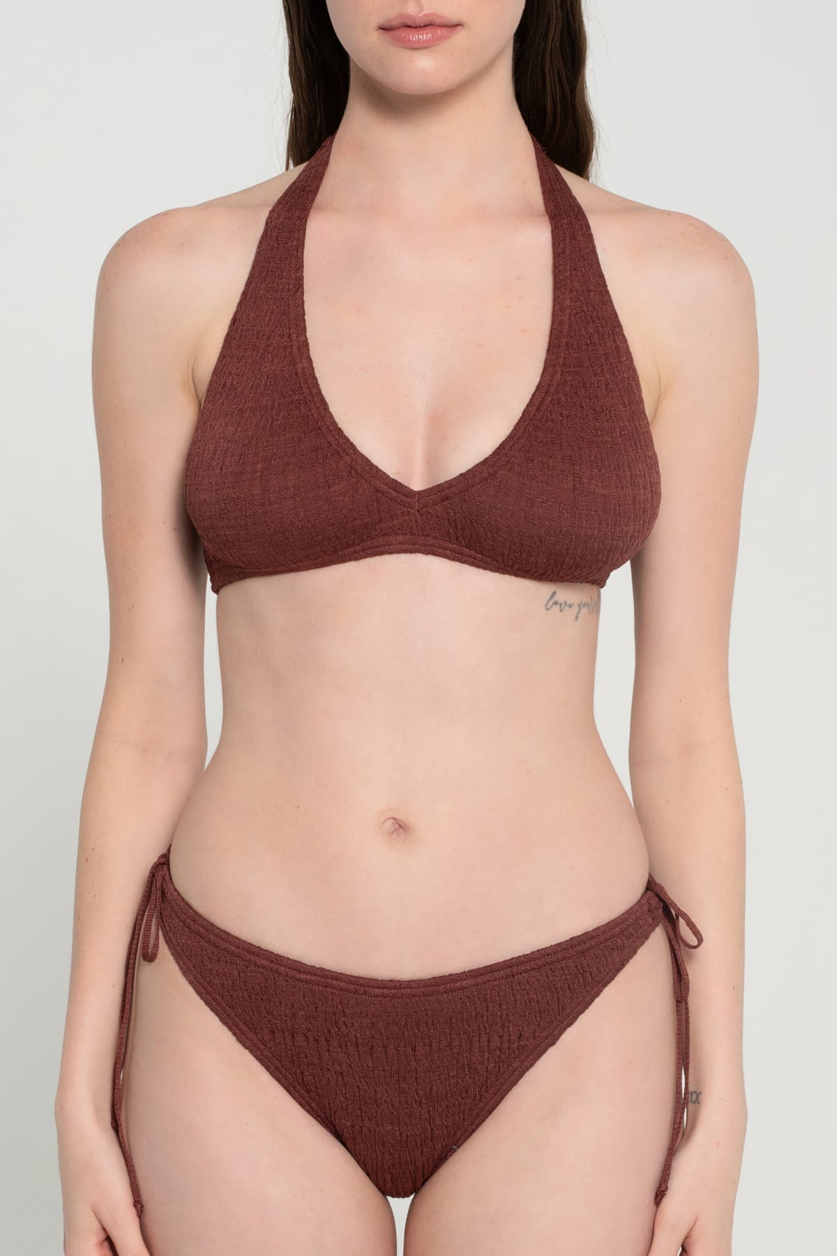 Pepper Vally cotton triangle bikini brown wine front